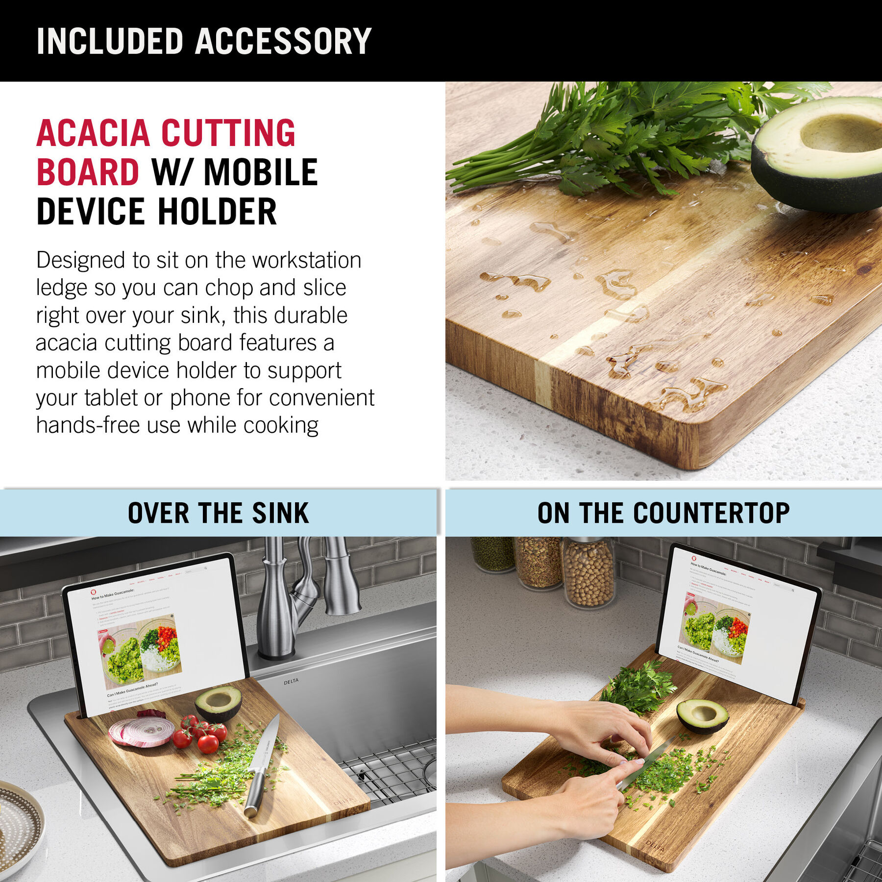 33” Workstation Kitchen Sink Drop-In Top Mount Stainless Steel Single Bowl with WorkFlow™ Ledge and Accessories, image 31
